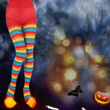 (Rainbow) Collant da donna a righe multicolore, in poliestere, ideali per Halloween, Natale, cosplay e come strato aggiuntivo, confezione da 1.