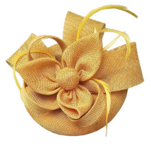 (Gold) Adjustable Pillbox Hat Detachable Veils Imitation Linen 55-60cm for Bridal Church Wedding Party Occasion