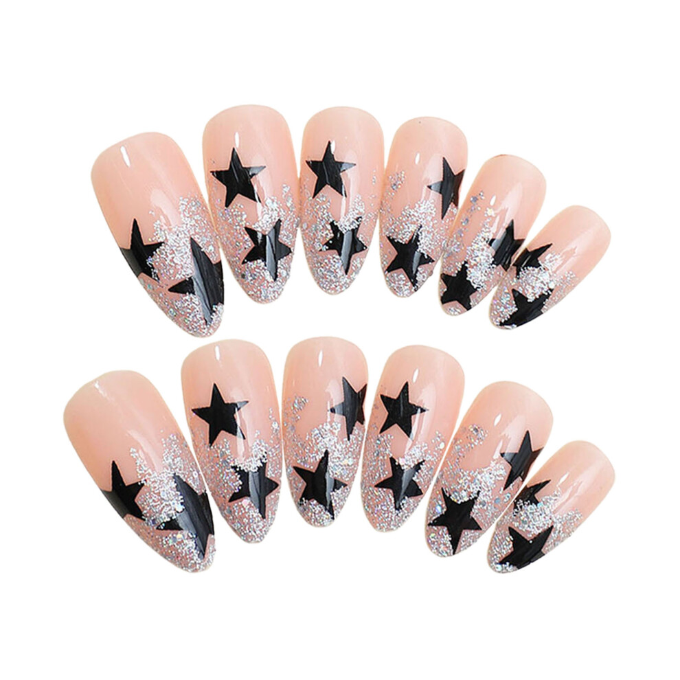 Dcph-Clothing Glitter Pink French Fake Nails - Reusable