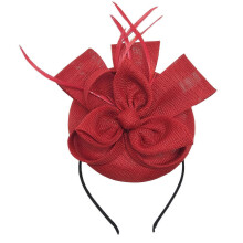 (Burgundy) Adjustable Pillbox Hat Detachable Veils Imitation Linen 55-60cm for Bridal Church Wedding Party Occasion