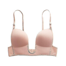(Beige, 36c) Reggiseno da donna senza ferretto, 3/4 coppa, scollo U profondo, imbottito, senza cuciture, spalline regolabili, tinta unita