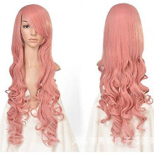 (PINK) Anime Harajuku Cosplay parochňa 80 cm dlhá kučeravá vysokoteplotná drôtená U časť nastaviteľná parochňa