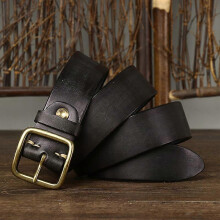 (Black, 100cm) Cinturón de hombre de piel de vacuno maciza vintage de 3,8 cm de ancho con hebilla de cobre para vaqueros.