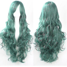 (Dark Green) Damespruik met lange krullen voor een volle bos haar, 80 cm (31 inch), synthetische golvende pruik voor anime cosplayfeestjes