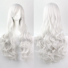 (White) Dámska dlhá kučeravá parochňa na celú hlavu 80 cm 31 palcov syntetická vlnitá parochňa pre anime cosplay párty