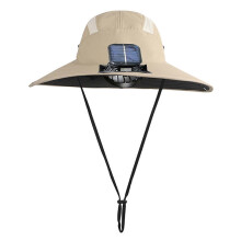 (Khaki) Kapelusz przeciwsłoneczny z wentylatorem solarnym, oddychający nylon, do wędkowania, kempingu, pieszych wędrówek na zewnątrz