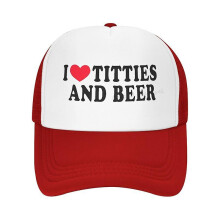 (3) Gorra de camionero, estampado "I Heart Titties And Beer", unisex, ajustable, talla única, poliéster, informal, para exteriores.
