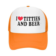 (6) Gorra de camionero, estampado "I Heart Titties And Beer", unisex, ajustable, talla única, poliéster, informal, para exteriores.