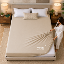(Beige, King) Extra Deep 40cm Fitted Bed Sheets Poly Cotton Single Double King Size