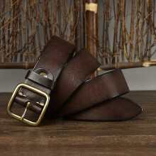(Coffee, 110cm) Herren-Ledergürtel, 3,8 cm breit, aus massivem Rindsleder, mit 5 cm x 5 cm großer Kupferschnalle für Jeans