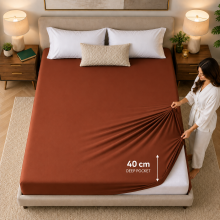 (Rust, Super King) Extra Deep 40cm Fitted Bed Sheets Poly Cotton Single Double King Size