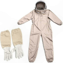 (XL) Schutzanzug für Imker mit Handschuhen, Unisex, Polyester-Baumwolle, abnehmbare Kapuze mit Visier, bissfest, Größen L, XL, XXL