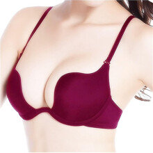 (Wine Red, 32B) Damen-Push-up-BH mit tiefem U-Ausschnitt, wandelbar und vielseitig tragbar, Nylon-Spandex, Haken- und Ösenverschluss, nur Handwäsche