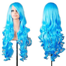 (BLUE) Anime Harajuku Cosplay parochňa 80 cm dlhá kučeravá vysokoteplotná drôtená U časť nastaviteľná parochňa