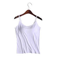(White, M) Canotta da donna con reggiseno incorporato, imbottita, vestibilità aderente, senza maniche