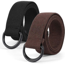 (140cm) Cinturón de lona para hombre, paquete de 2, ajustable, sin agujeros, con doble anilla en D.