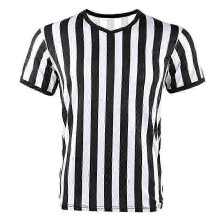 (Black, 6XL) Camiseta de árbitro rayas blancas y negras, cuello en V poliéster, tallas S a 6XL para fútbol rugby eventos deportivos Halloween
