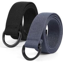(130cm) Herren-Canvas-Gürtel, 2er-Pack, verstellbar, ohne Löcher, Doppel-D-Ring-Design