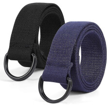 (150cm) Cinturón de lona para hombre, paquete de 2, ajustable, sin agujeros, con doble anilla en D.