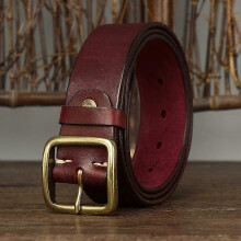 (Khaki, 105CM) Cinturón de hombre de piel de vacuno maciza vintage de 3,8 cm de ancho con hebilla de cobre para vaqueros.