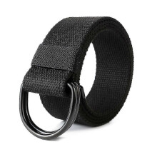 (160cm) Cinturón de lona con doble anilla, ajustable, sin agujeros, para hombres y mujeres.