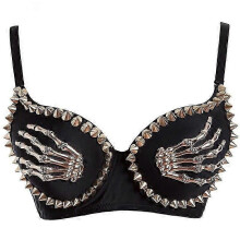 (l) Reggiseno push-up punk taglie forti, reggiseno con ferretto a coppa B con borchie e scheletro in metallo per donna, taglie 32B-40B