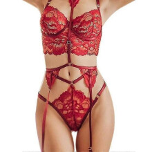(Red, Xl) Conjunto de lencería femenina, sujetador transparente de encaje blanco, pijama y ropa de dormir, tallas S-3XL.