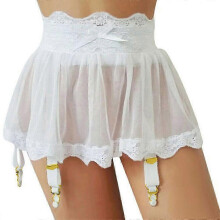(White, 2XL) Falda de lencería femenina con encaje floral, tirantes ajustables y cierre de cordones.