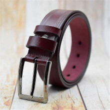 (Dark purple red, 115CM) Męski pasek ze skóry naturalnej ze sprzączką ze stopu o szerokości 3,8 cm do jeansów i spodni