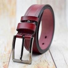(Wine Red, 115CM) Męski pasek ze skóry naturalnej ze sprzączką ze stopu o szerokości 3,8 cm do jeansów i spodni