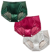 (3 Color-B, XL) Braguitas de encaje de talle alto, talla grande, invisibles, paquete de 3/5, nailon, elastano, algodón, refuerzo