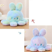 (Green, about 18-20cm) Fluffy Flip Double Side Reversible Bunny Octopus Plush Toy, Unisex PP Cotton Filled Stuffed Animal Doll