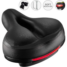 (Black) Sedlo na bicykel, dvojité tlmiace nárazy, vodotesné sedlo na bicykel z pamäťovej peny, náhrada s reflexnou páskou