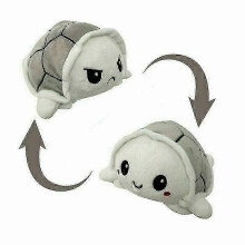 (grey) Double-sided Reversible Turtle Plush Stuffed Doll, 15x15x10cm, PP Cotton Filled, Washable, Crystal Super Soft Plush