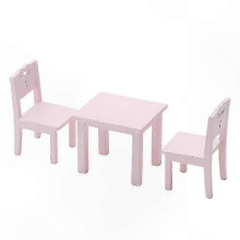 (Pink) 3-Piece Kids Miniature Wooden Play Table and Chairs Set, Blue, for Creative Learning and Model Craft Projects