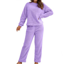 (Purple, S) Women's Long Sleeve Fleece Pajama Set Plush Loungewear Sleepwear Army Green