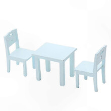 (Blue) 3-Piece Kids Miniature Wooden Play Table and Chairs Set, Blue, for Creative Learning and Model Craft Projects