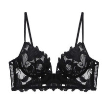 (Black, M 34or75ABC) Conjunto de lencería de encaje para mujer, elegante conjunto de sujetador y braguita transparentes.