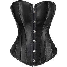 (Black, X-small) Top tipo corsé bustier de satén para mujer con cierre frontal de corchete.