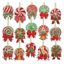 (F) Strass-Malerei-Schlüsselanhänger-Bastelset (15-teilig) für Kinder, Weihnachtsbasteln