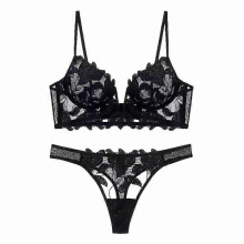 (Black 2, S 32or70ABC) Conjunto de lencería de encaje para mujer, elegante conjunto de sujetador y braguita transparentes.