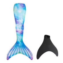 (Blue, XS) Reinforced Mermaid Tail with Monofin, Multiple Sizes for Adults and Kids, 4-way Stretch Swimmable Swimwear