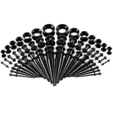 (black) Ear Stretching Kit 50 Pieces Acrylic Silicone Tunnels Plugs Gauges