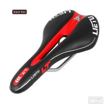 (Black Red) Bike Saddle Compatible with MTB Road City Bicycle Silicone Skid-Proof EVA Cushion PU Leather