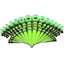(Light green) Ear Stretching Kit 50 Pieces Acrylic Silicone Tunnels Plugs Gauges