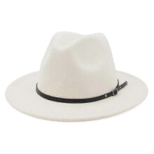 (Beige) Chapeau Fedora en feutre de laine pour femmes et hommes, style vintage à larges bords, taille ajustable