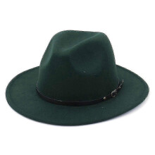 (Dark green) Chapeau Fedora en feutre de laine pour femmes et hommes, style vintage à larges bords, taille ajustable