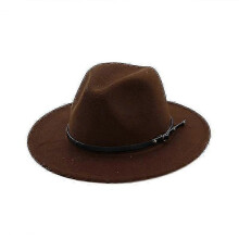 (Brown) Chapeau Fedora en feutre de laine pour femmes et hommes, style vintage à larges bords, taille ajustable