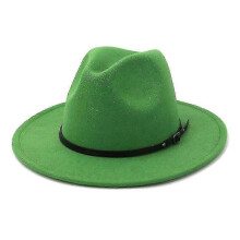 (Grass green) Chapeau Fedora en feutre de laine pour femmes et hommes, style vintage à larges bords, taille ajustable