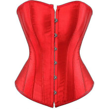 (Red, Small) Top tipo corsé bustier de satén para mujer con cierre frontal de corchete.